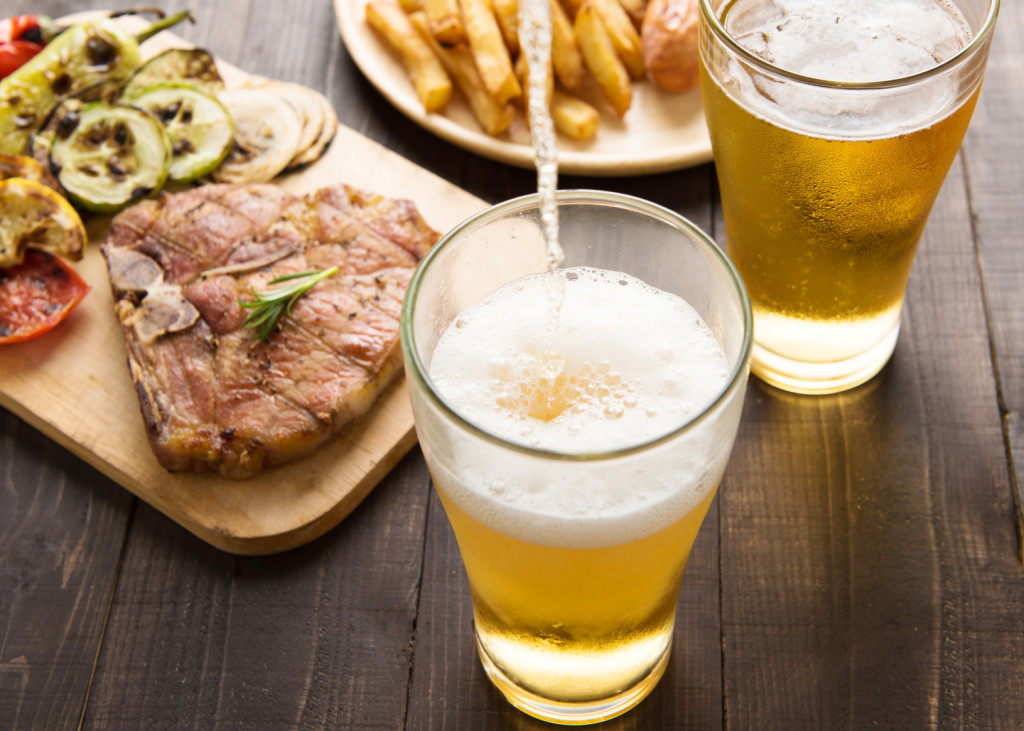 Glass of beer and food